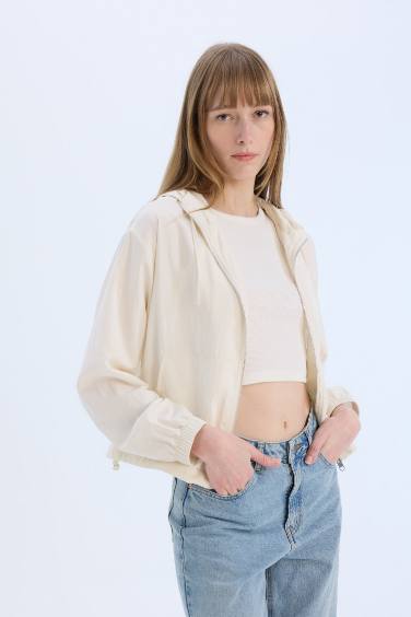 Su Geçirmez Regular Fit Cepli Fermuarlı Kapüşonlu Yağmurluk