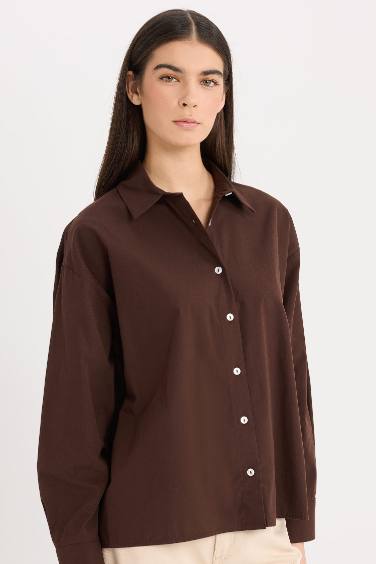 Oversize Fit Poplin Basic Long Sleeve Shirt