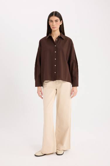 Oversize Geniş Kalıp Poplin Basic Düz Uzun Kollu Gömlek