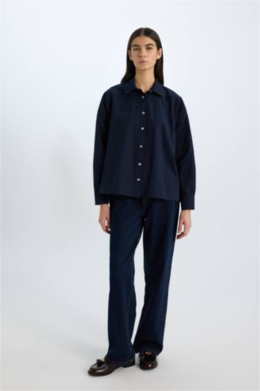 Oversize Geniş Kalıp Poplin Basic Düz Uzun Kollu Gömlek