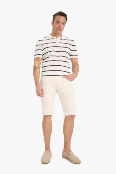 T-shirt Polo en maille rayée à manches courtes Coupe standard