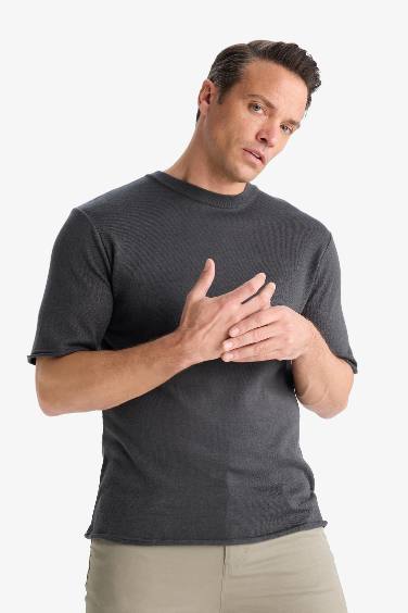 T-shirt oversize en tricot à col rond et manches courtes