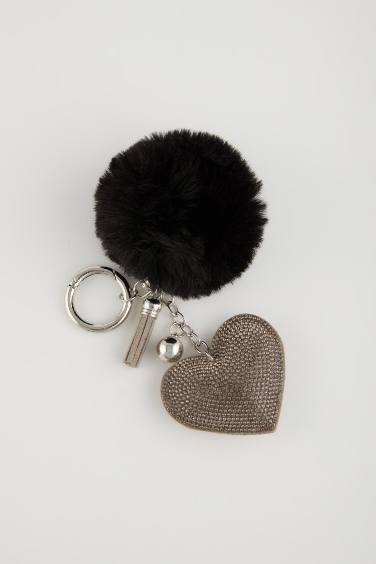 Woman Black Heart Detailed Charm Keychain