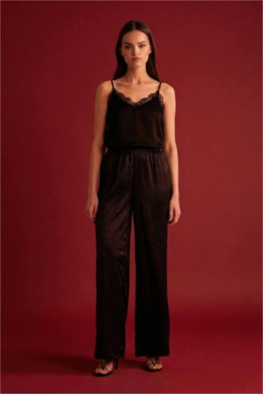 Wide Leg High Waist Long Length Knit Trousers