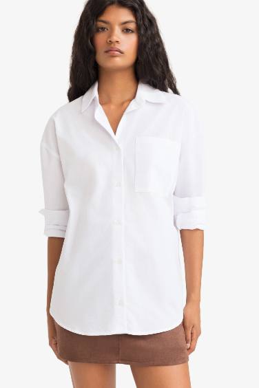 Oversize Fit Shirt Collar Poplin Long Sleeve Shirt