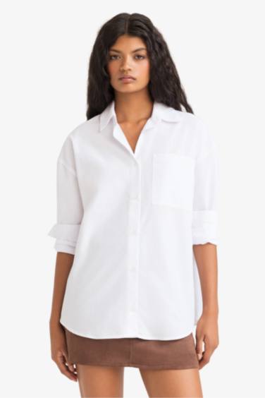 Oversize Fit Shirt Collar Poplin Long Sleeve Shirt