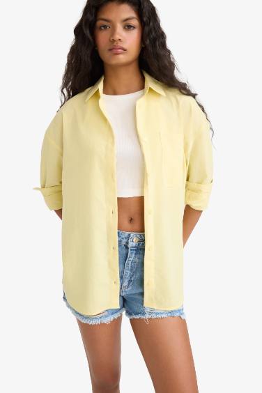 Oversize Fit Shirt Collar Poplin Long Sleeve Shirt