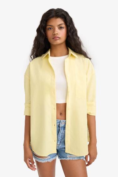 Oversize Fit Shirt Collar Poplin Long Sleeve Shirt