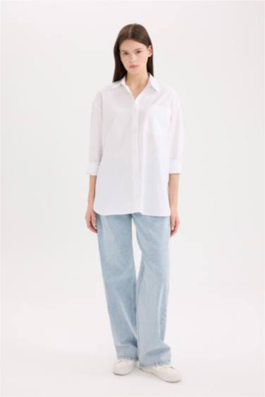 Oversize Fit Shirt Collar Poplin Long Sleeve Shirt