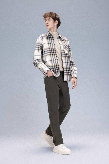 Regular Fit Polo Yaka Kareli Flanel Uzun Kollu Gömlek