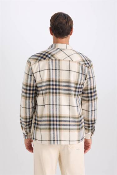 Regular Fit Polo Yaka Kareli Flanel Uzun Kollu Gömlek