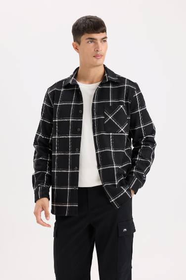 Regular Fit Polo Yaka Kareli Flanel Uzun Kollu Gömlek