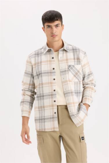 قميص كاروهات ردن طويل قصة عادية برقبة بولو