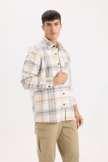 قميص كاروهات ردن طويل قصة عادية برقبة بولو