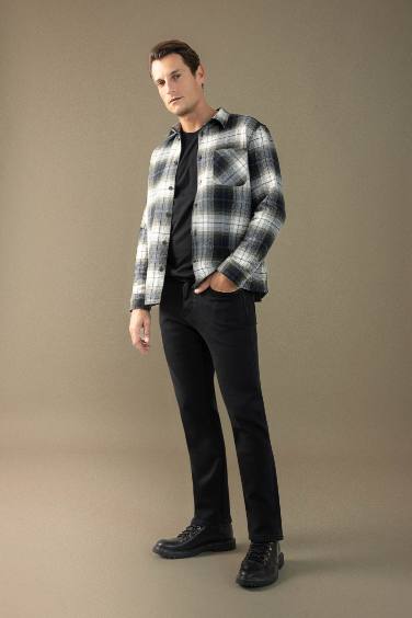 Regular Fit Polo Yaka Kareli Flanel Uzun Kollu Gömlek