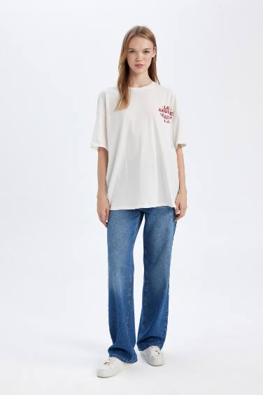 T-Shirt Oversize à Manches Courtes à Col rond imprimé au dos