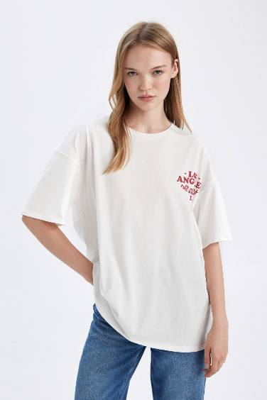 T-Shirt Oversize à Manches Courtes à Col rond imprimé au dos