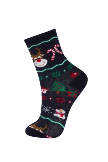 Erkek Çocuk Kutulu Yılbaşı Temalı 2'li Pamuklu Uzun Çorap