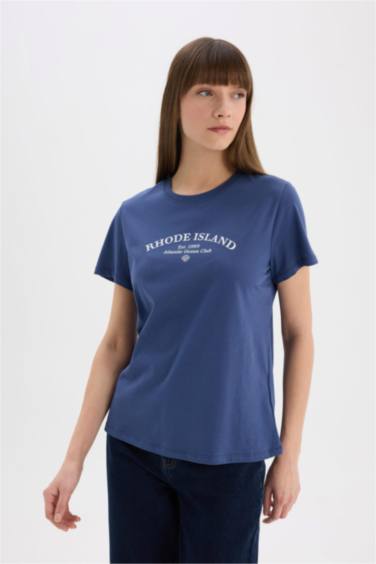 T-shirt imprimé en coton peigné à col rond et manches courtes