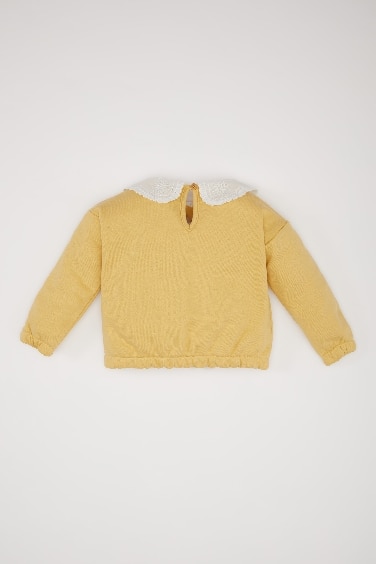 Baby Girl Lace Collar Basic Sweatshirt