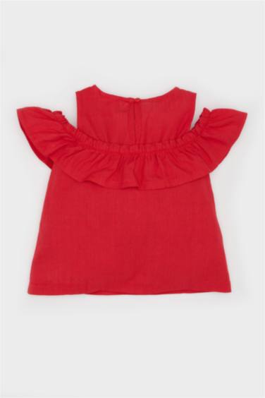 Baby Girl Crew Neck Flam Poplin Blouse