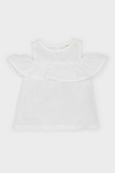 Girl Baby Crew Neck Flam Poplin Shirt