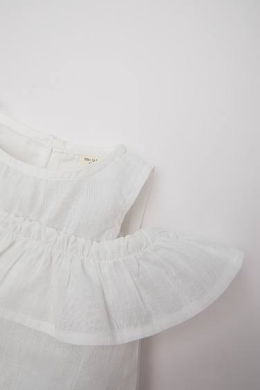 Girl Baby Crew Neck Flam Poplin Shirt