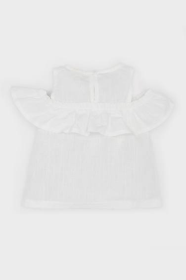 Girl Baby Crew Neck Flam Poplin Shirt