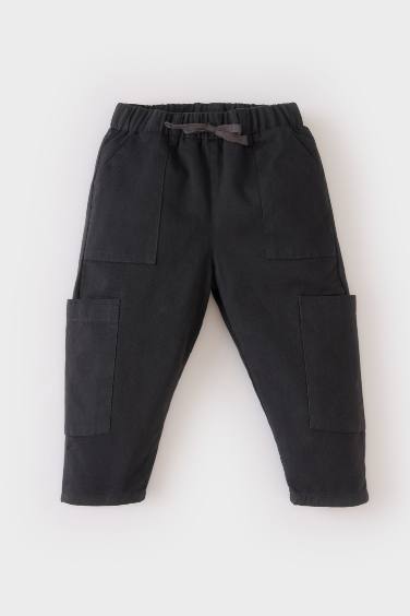 Pantalon cargo unisexe à coupe droite et taille élastique en gabardine