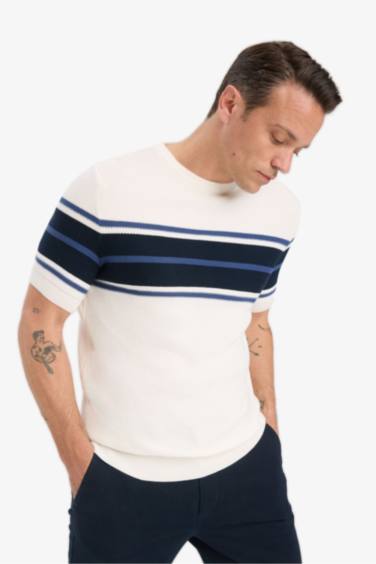 تيشيرت نص كم قطن تريكو قصة عادية برقبة مستديرة