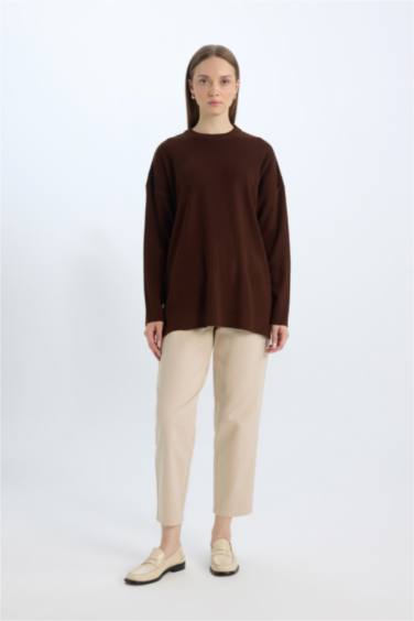 Relax Fit Crew Neck Basic Knit Tunic Pullover