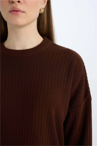 Relax Fit Crew Neck Basic Knit Tunic Pullover
