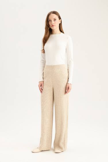 Relax Fit Knit Basic Flexible Waist Wide Leg Pants