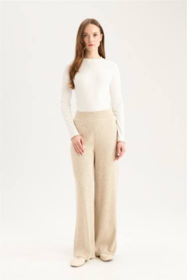 Relax Fit Knit Basic Flexible Waist Wide Leg Pants