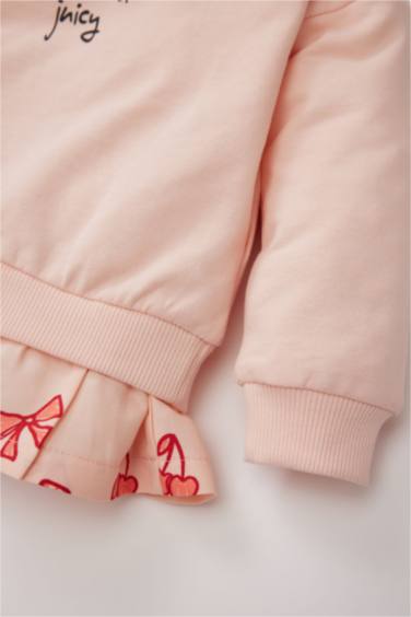 Bisiklet Yaka Baskılı İçi Yumuşak Tüylü Sweatshirt Kız Bebek