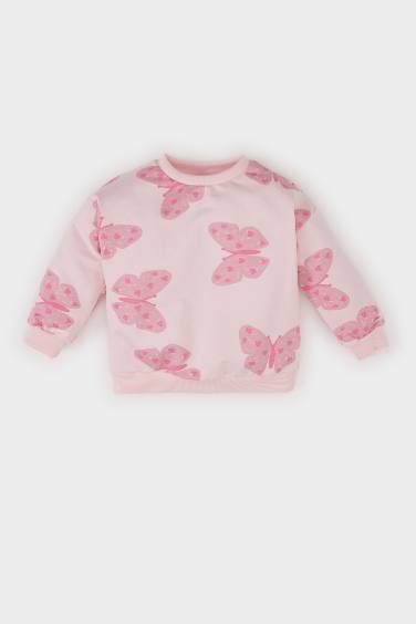 Baby Girl Butterfly Patterned Soft Furry Inside Sweatshirt