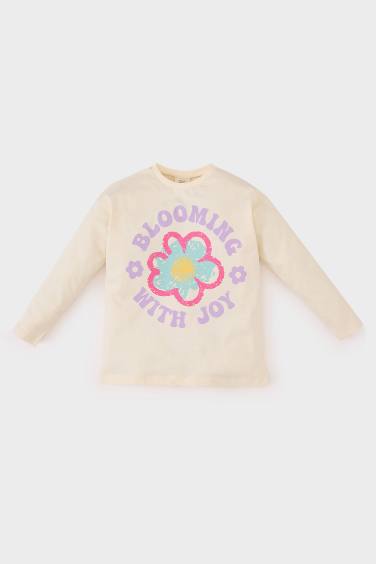 Girl Crew Neck Long Sleeve Floral T-Shirt