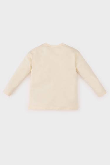 تيشيرت بنات كم طويل بطبعة زهور قصة عادية برقبة مستديرة