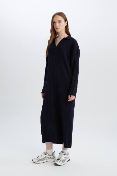 Relax Fit Basic Plain Polo Neck Maxi Dress