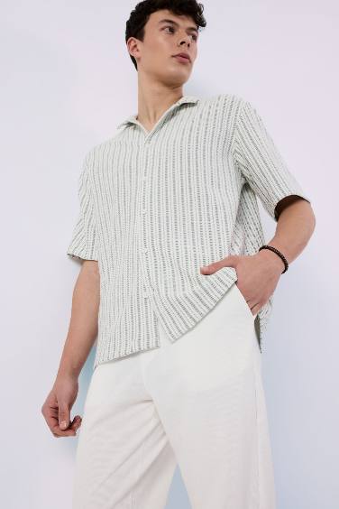 Relax Fit Open Collar Striped Shirt