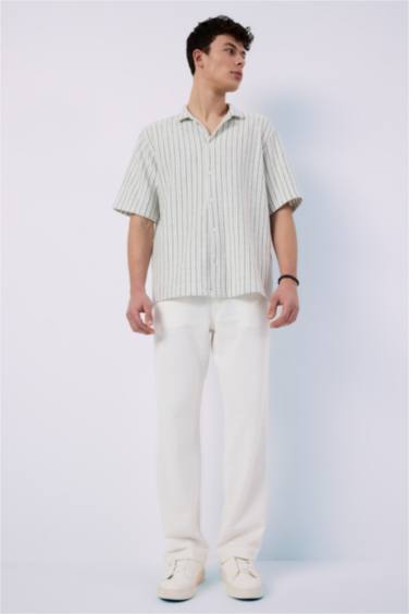 Relax Fit Open Collar Striped Shirt