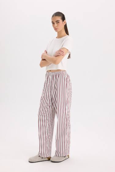 Regular Fit Çizgili Poplin Pijama Altı-Fall in Love