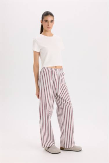 Regular Fit Çizgili Poplin Pijama Altı-Fall in Love