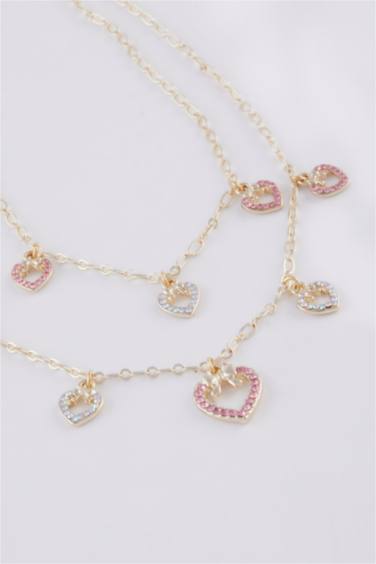 Kadın Kalpli 2'li Gold Kolye