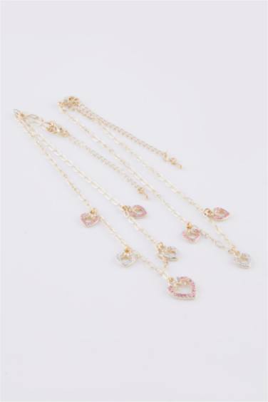 Kadın Kalpli 2'li Gold Kolye