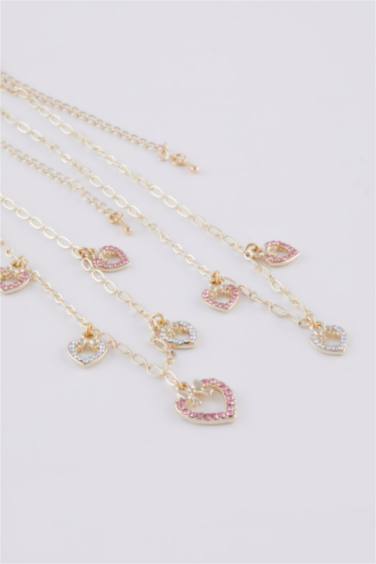 Kadın Kalpli 2'li Gold Kolye