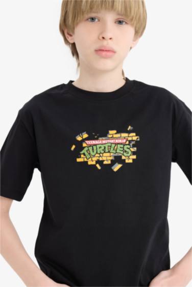 تيشيرت نص كم مطبوع قصة عادية برقبة مستديرة