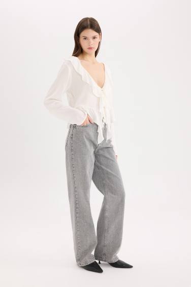 90's Wide Leg High Waist Long Washed Jeans