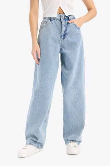 Baggy Fit High Waist Long Washed Jeans