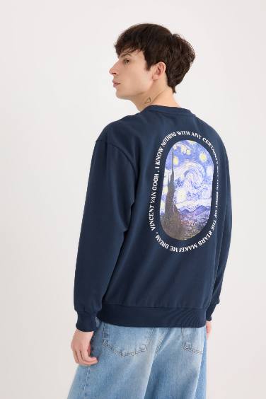 Van Gogh Boxy Fit Crew Neck Back Printed Sweatshirt